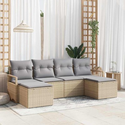 Sofa set 6 pcs Sand polyrattan