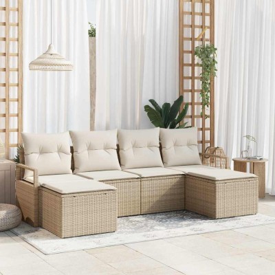 Sofa set 6 pcs Sand polyrattan