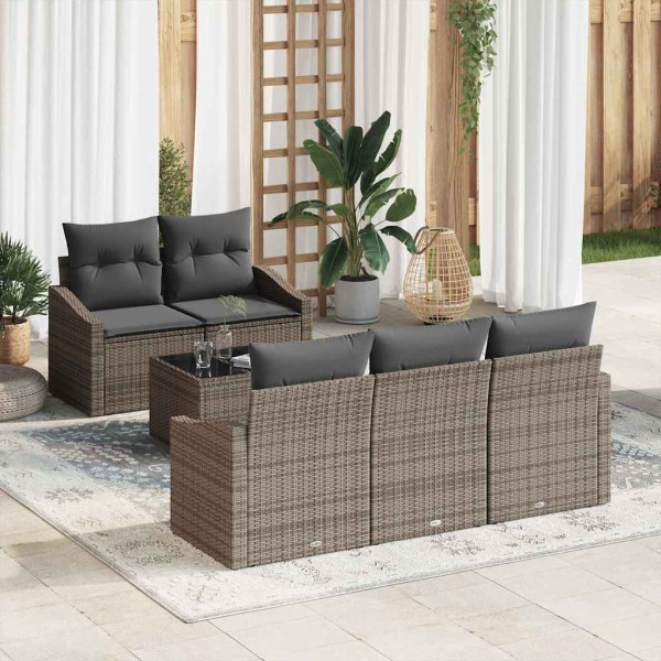 Sofa set with pillow with pillow 6 pcs Gray polyrattan