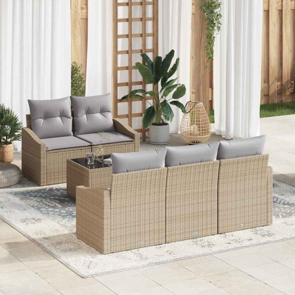 Sofa set 6 pcs Beige and light gray polyrattan