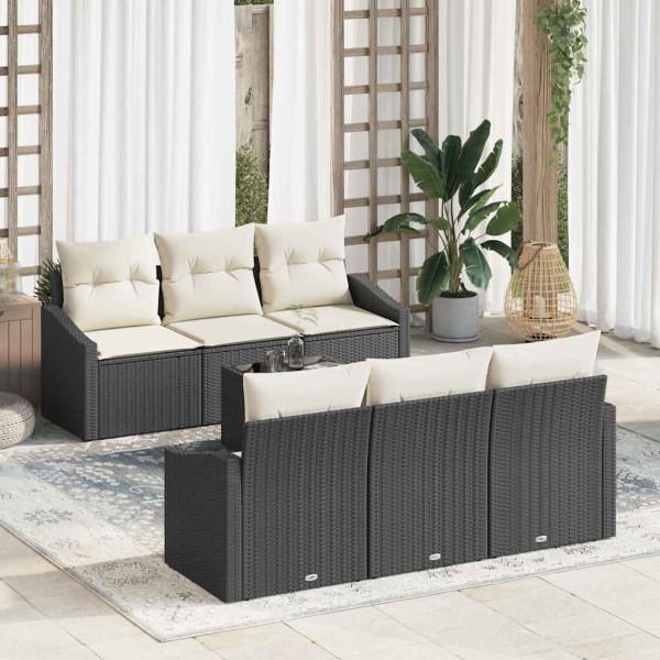Sofa set with pillow 7 pcs Black and cream polyrattan