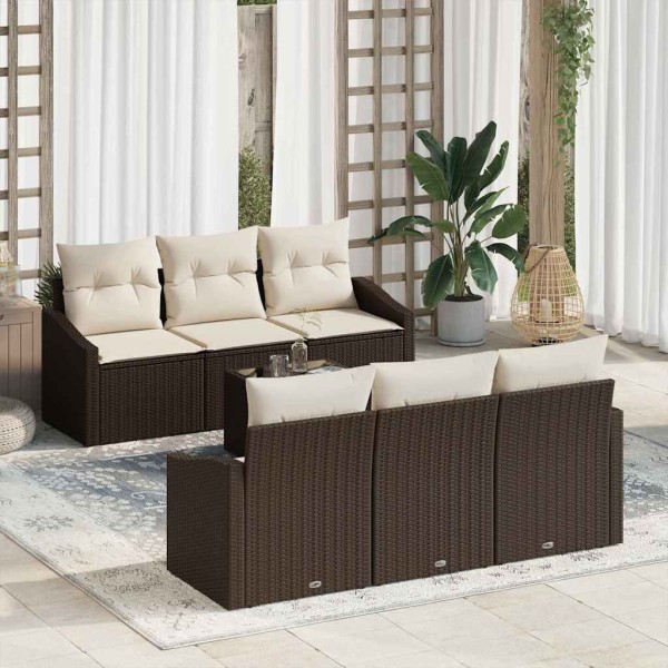 Sofa set 7 pcs Brown and cream polyrattan