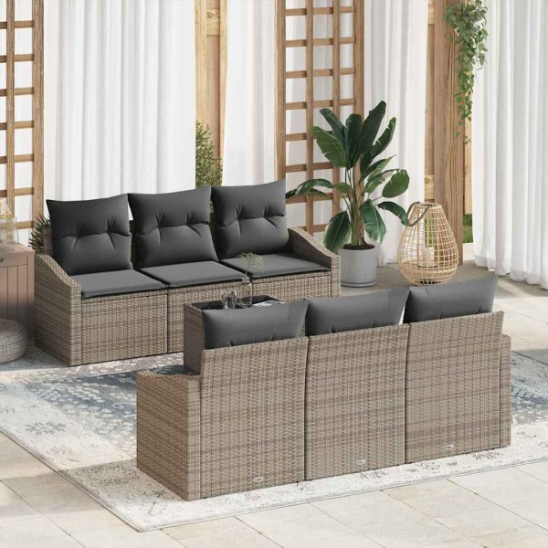 Sofa set with pillow with pillow 7 pcs Gray polyrattan