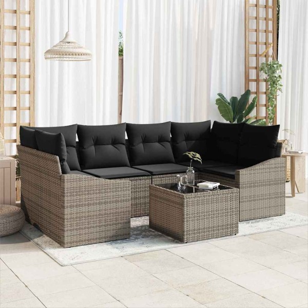 Sofa set with pillow with pillow 7 pcs Gray polyrattan