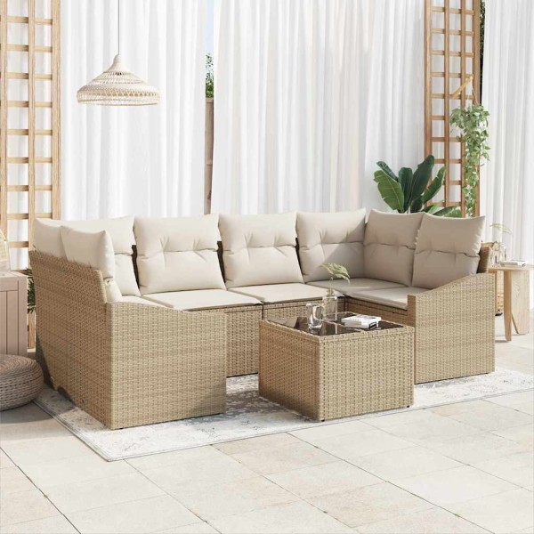 Sofa set with pillow 7 pcs Beige and cream polyrattan