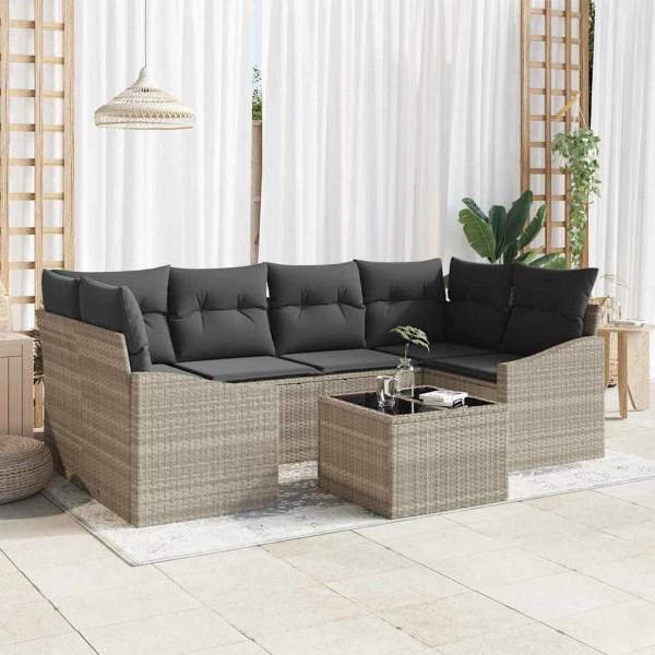 Sofa set with pillow 7 pcs Light gray polyrattan