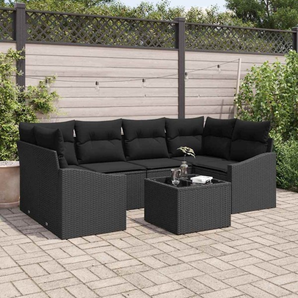 Sofa set with pillow with pillow 7 pcs Black polyrattan