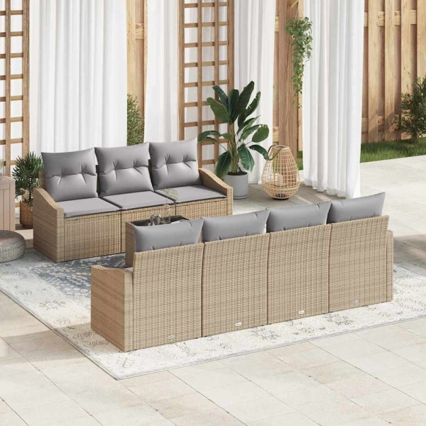 Sofa set 8 pcs Beige and light gray polyrattan