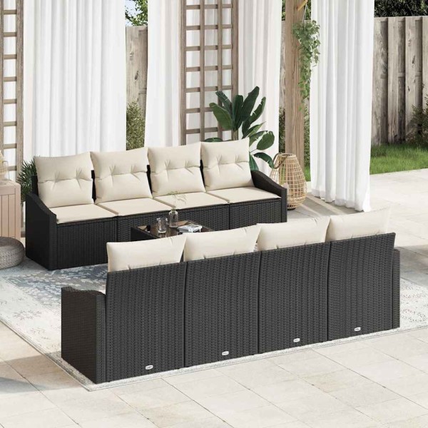 Sofa set with pillow 9 pcs Black and cream polyrattan