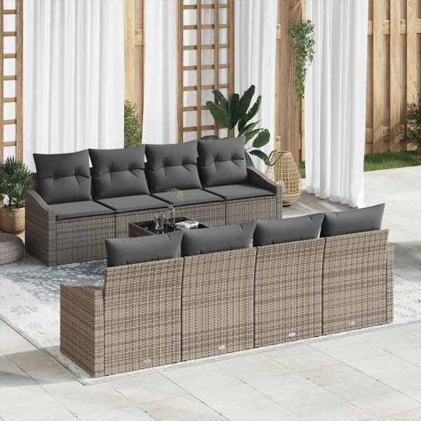 Sofa set with pillow with pillow 9 pcs Gray polyrattan
