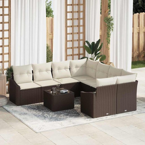 Sofa set 9 pcs Brown and cream polyrattan
