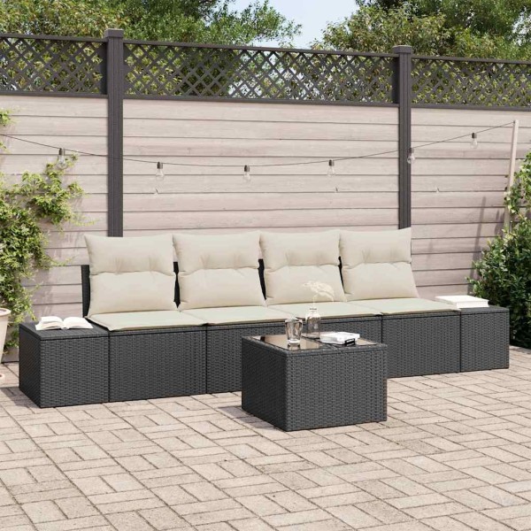 Sofa set with pillow 5 pcs Black and cream polyrattan