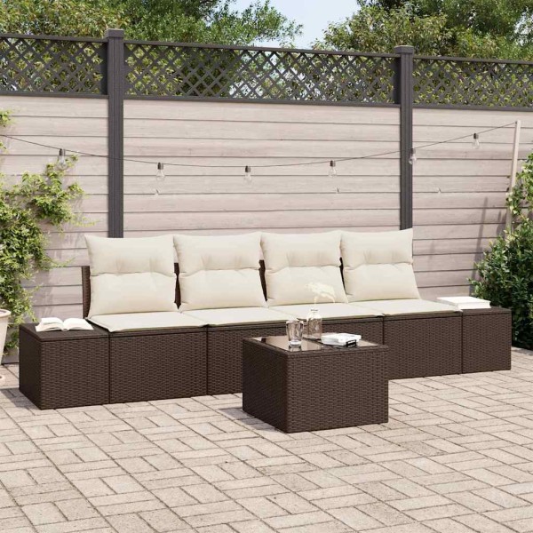 Sofa set 5 pcs Brown and cream polyrattan