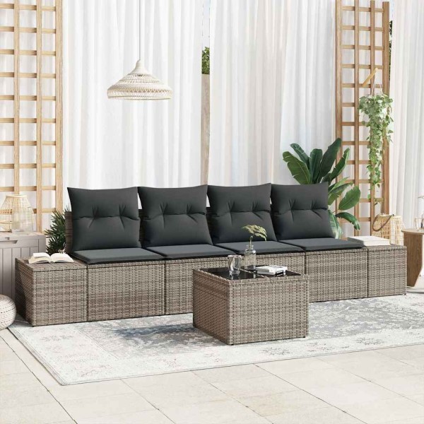Sofa set with pillow with pillow 5 pcs Gray polyrattan