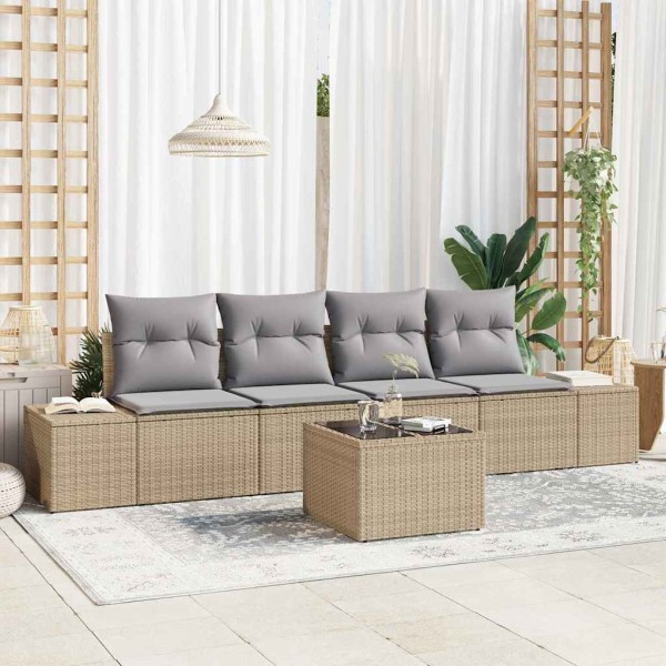 Sofos komplektas 5 pcs Bežinė ir šviesiai pilka poliratanas