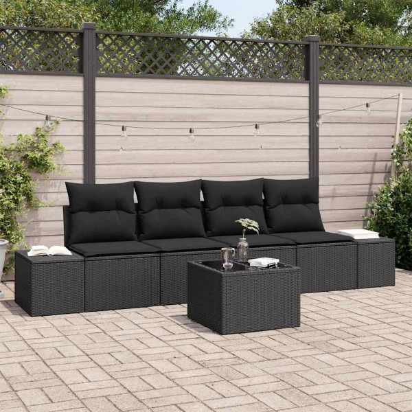 Sofa set with pillow with pillow 5 pcs Black polyrattan
