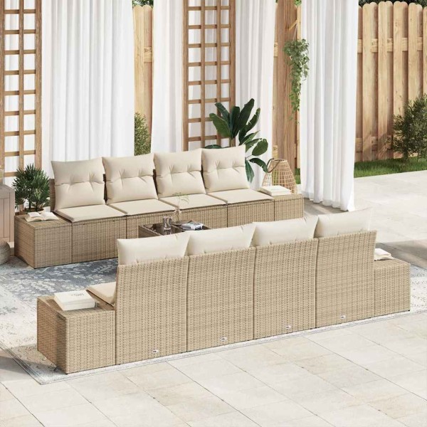 Garden Sofa Set 7 pcs Beige and cream polyrattan