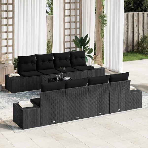 Garden sofa set with pillow 7 pcs Black polyrattan