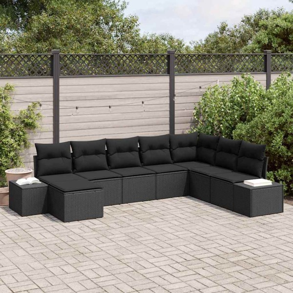 Garden sofa set with pillow 8 pcs Black polyrattan