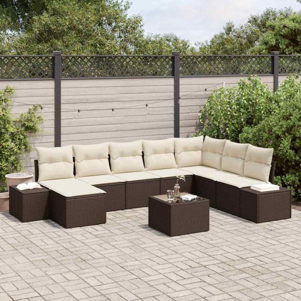 Garden sofa set with pillow 9 pcs Brown polyrattan