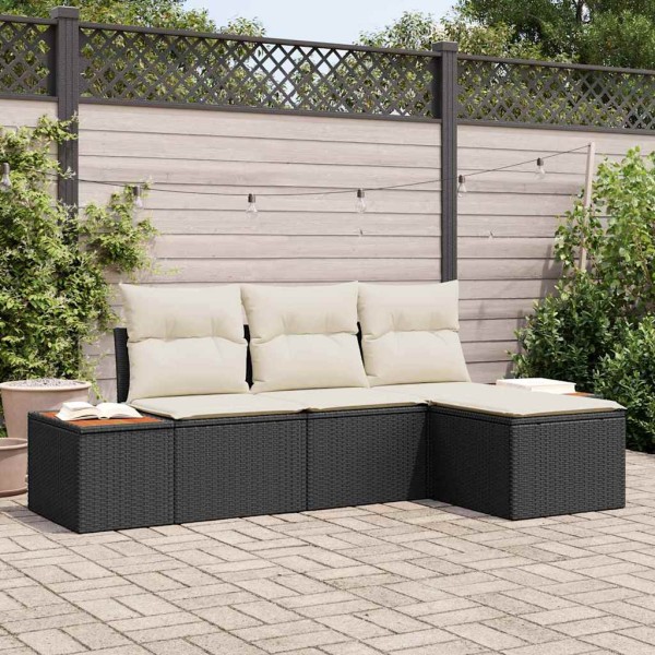 Garden sofa set with pillow 4 pcs Black polyrattan