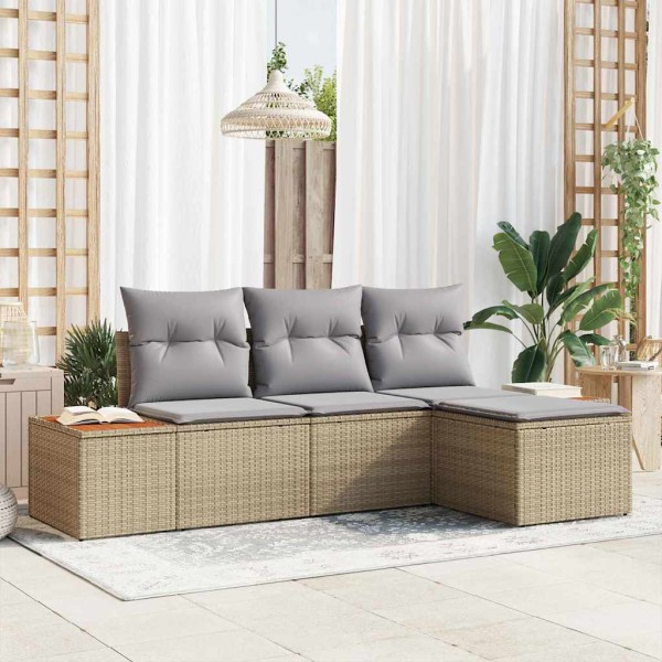 Garden sofa set with pillow 4 pcs Sand polyrattan