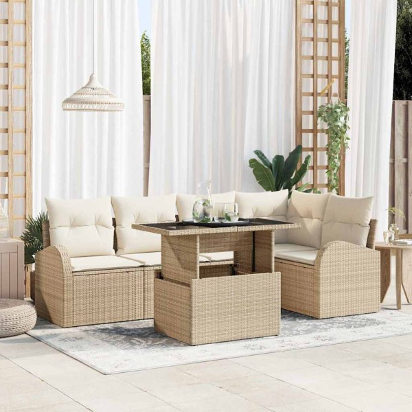 Garden Sofa Set 6 pcs Brown and cream polyrattan