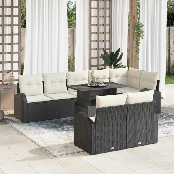 Garden Sofa Set 9 pcs Black and cream polyrattan