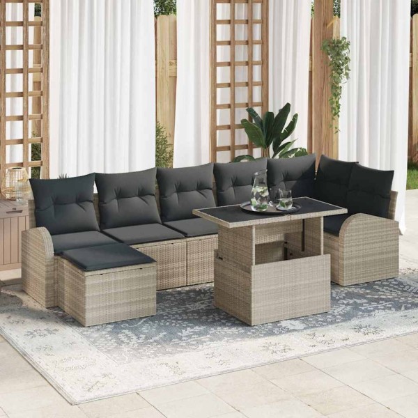 Garden sofa set with storage 8 pcs Light gray polyrattan