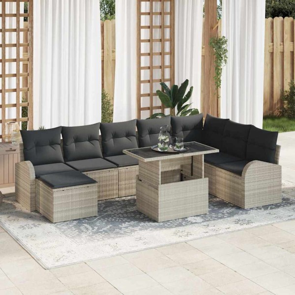 Garden sofa set with pillow 9 pcs. Light gray