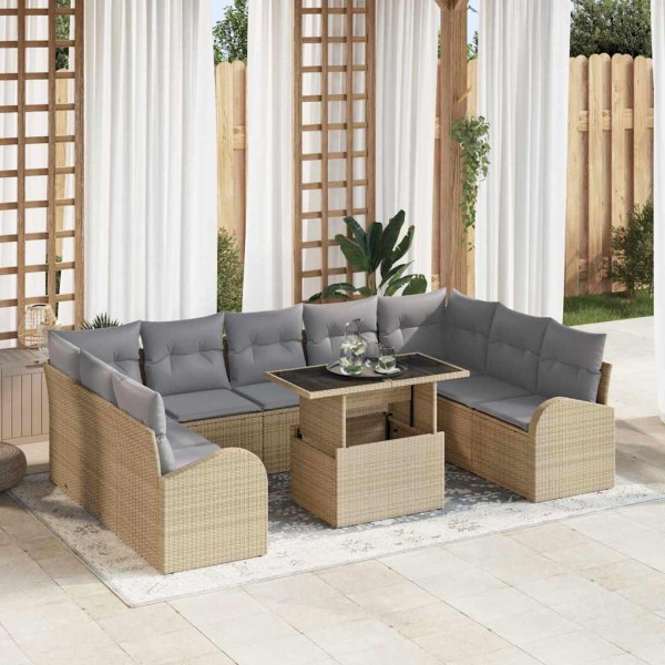 Garden Sofa Set 10 pcs Beige and light gray polyrattan