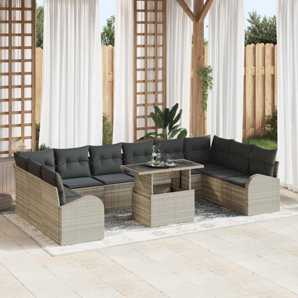 Garden sofa set with pillow 11 pcs Light gray polyrattan