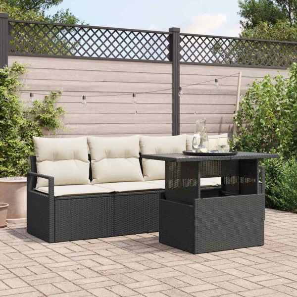 Garden Sofa Set 5 pcs Black and cream polyrattan