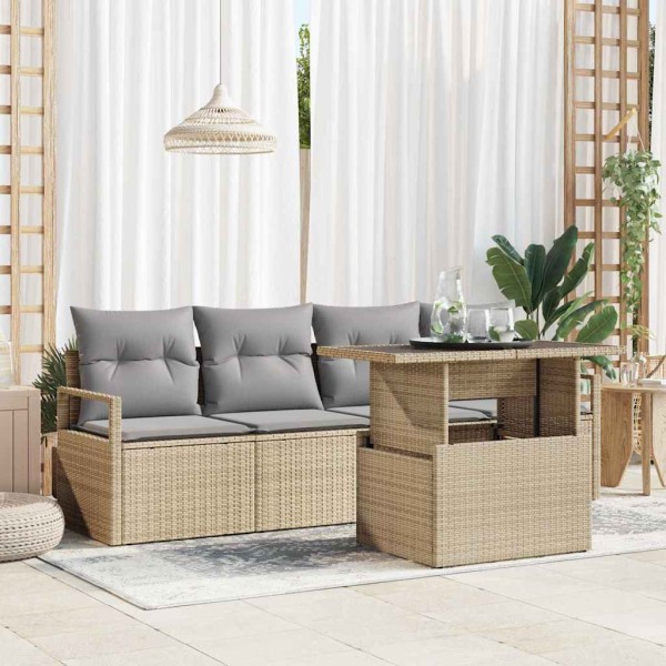 Garden sofa set with storage 5 pcs Sand polyrattan