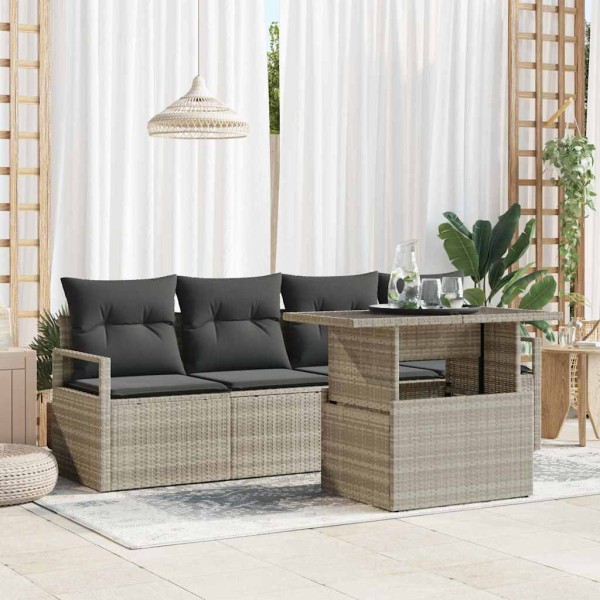 Garden sofa set with storage 5 pcs Light polyrattan