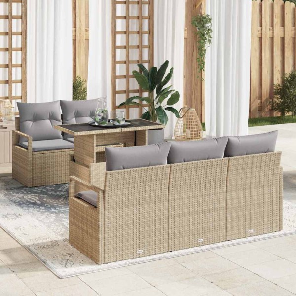 Garden Sofa Set 6 pcs Beige and light gray polyrattan