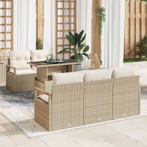 Garden Sofa Set 6 pcs Beige and cream polyrattan