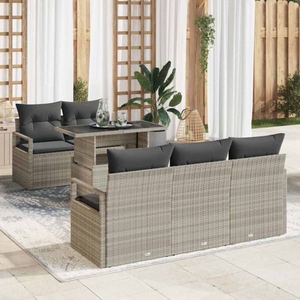 Garden sofa set with storage 6 pcs Light gray polyrattan