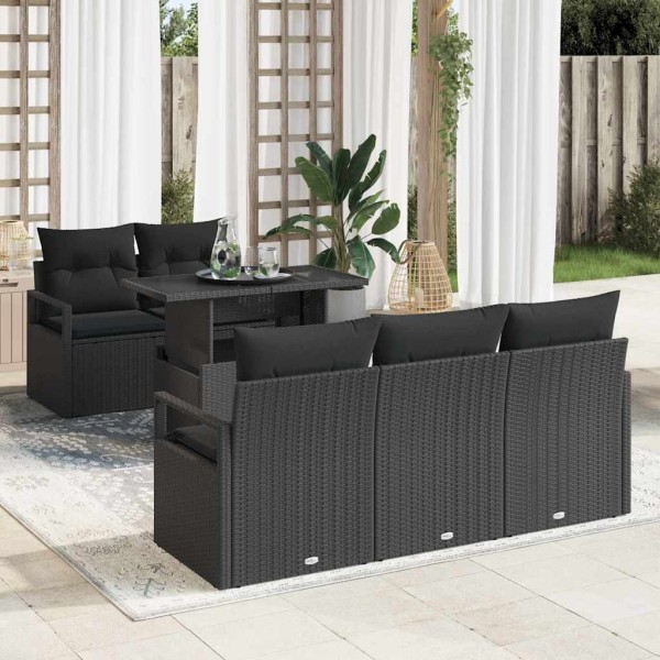 Garden sofa set with storage 6 pcs Black polyrattan