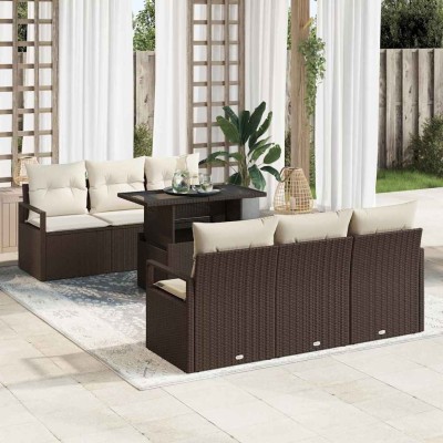 Garden Sofa Set 7 pcs Brown...