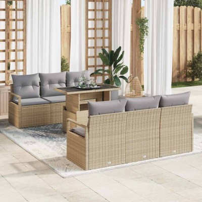 Garden Sofa Set 7 pcs Beige...