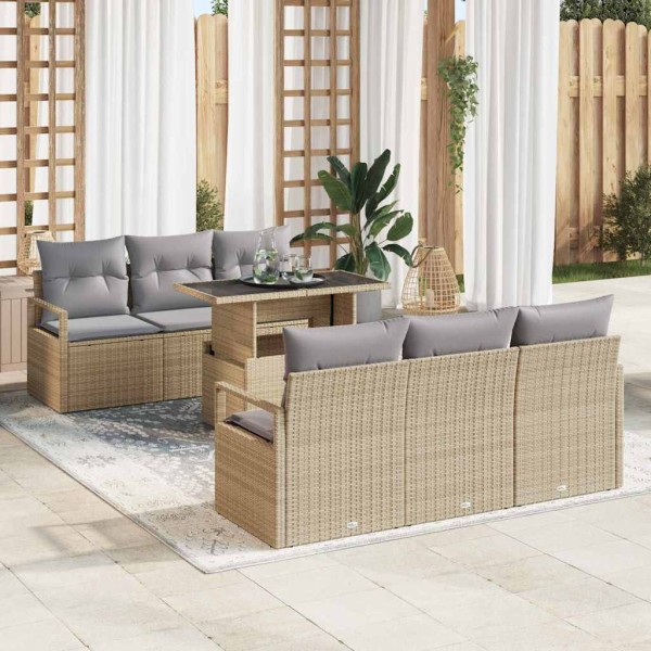 Garden Sofa Set 7 pcs Beige and light gray polyrattan