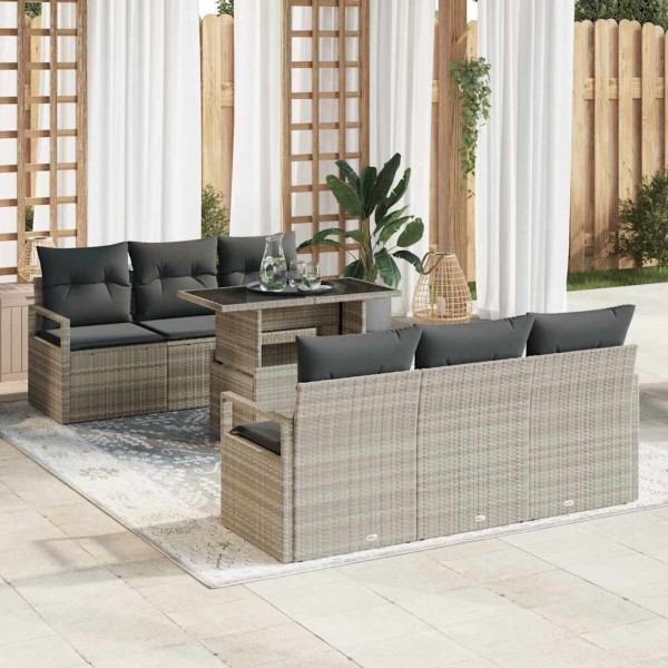 Garden sofa set with storage 7 pcs Light gray polyrattan