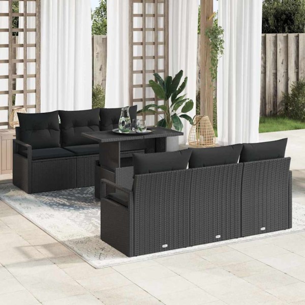 Garden sofa set with storage 7 pcs Black polyrattan