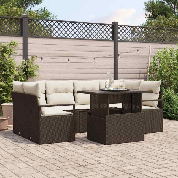 Garden sofa set with storage 7 pcs Brown polyrattan