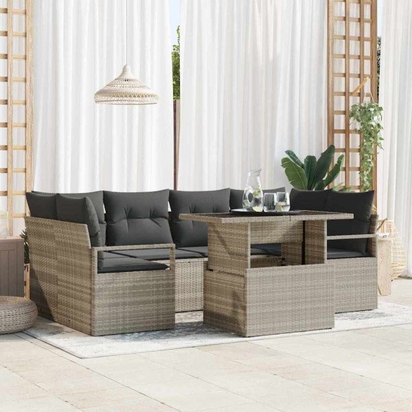 Garden sofa set with storage 7 pcs Light gray polyrattan