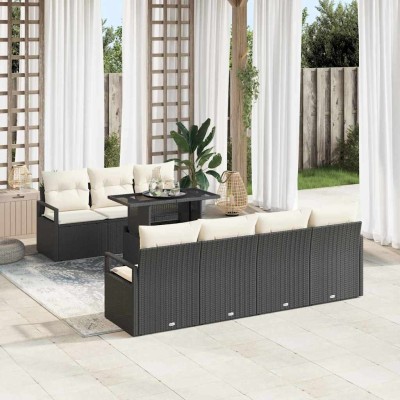 Garden Sofa Set 8 pcs Black...