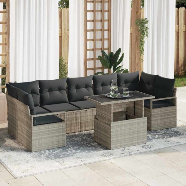 Garden sofa set with pillow 8 pcs Light gray polyrattan