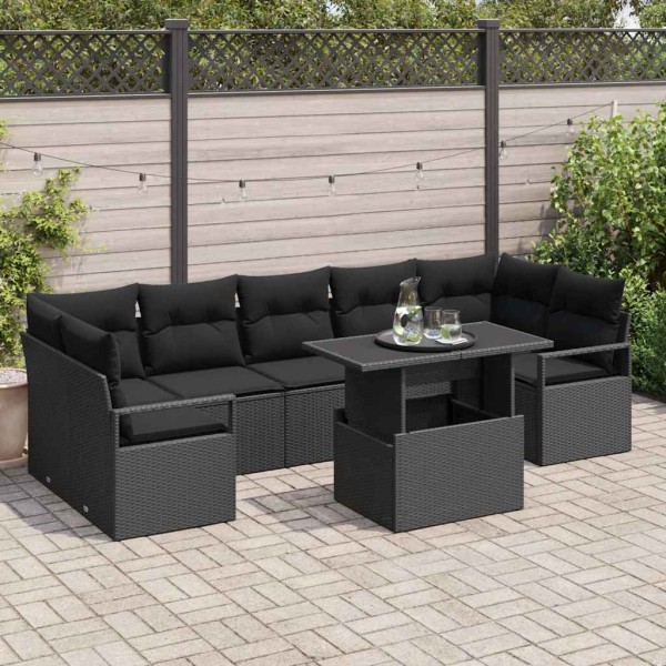 Garden sofa set with pillow 8 pcs Black polyrattan