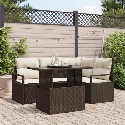 Garden Sofa Set 5 pcs Brown...